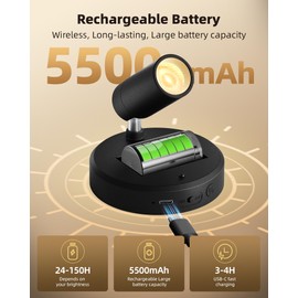 EZVALO Spotlights Indoor with Remote,5500mAh Rechargeable Picture Lights, Wireless LED Uplighting with Timer＆Dimmable, 3CCT,Mini Plant Spot Lights for Painting,Artwork,Accent Lighting(4Pack-Black)