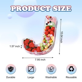 10'' Hard Acrylic Letter Box Charcuterie Letters Fillable Box Reusable Hollow Letter Serving Tray Candy Dish for Birthday Party Decor Letter Boxes Plates for Food, without Lid (Clear, Letter J)