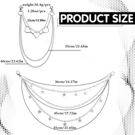 YGCQFH 2PCS Star Heart Pants Chain 2 Styles, Hip-Hop Style Adjustable Jean Chain, Star Belt, Heart Belt, Star Trouser Chain, Gothic Punk Style Chain Belt, Punk Wallet Chain Body Chains for Women Men