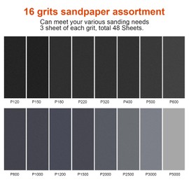 Sand Paper,H HOME-MART 48 PCS Sandpaper,120 to 5000 Assorted Grit Sandpaper Sheets,9 x 3.6 Inch Premium Wet Dry Sand Paper Wood Furniture Finishing,Metal Sanding