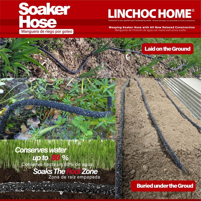 LINCHOC HOME Soaker Hose 50FT 5/8 Inch with Solid Brass