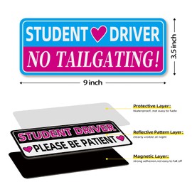 Cute Student Driver Magnet for Car, Please Be Patient Magnetic Student Driver Sign, Removable Pink New Driver Magnet Stickers Funny car Accessories, Reusable Automotive Decals for Girls (3 Pack)