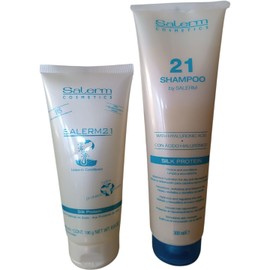 Salerm 21 Kit de Cuidado Capilar: Shampoo con Ácido Hialurónico (300ml) + Mascarilla Leave-In Proteína de Seda (200ml) - Rutina de Hidratación Extrema para Cabello Seco y Dañado