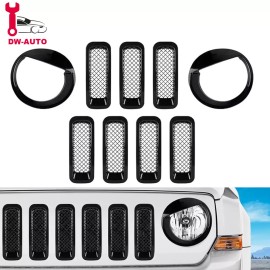 DW-Auto Front Grille Mesh Insert Cover Trim Headlight Cover for Jeep Patriot 2011-2017