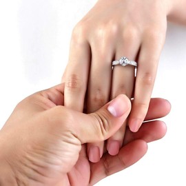 Sreema London 925 Sterling Silver Brilliant Round Cut Crystals Solitaire Promise Forever Eternity Engagement Wedding Rings for Women, Teenage Girls, Size UK (P)