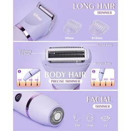 UFREE Bikini Trimmer for Women, Professional 3 in 1 Electric Body Hair Trimmer, IPX7 Waterproof Cordless Lady Shaver and Razor for Face, Body, Underarm, Groin and Pubic Hair, Wet & Dry Use, Rechargeable, Winter & New Year Gift, Purple