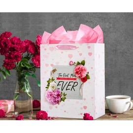 WhatSign Mothers Day Gift Bags with Handle 13" Large Mother's Day Best Mom Ever Gifts Bags with Tissue Paper Happy Mothers Day Flowers Paper Gift Bags Birthady Gift Bag for Mom Grandmother Aunt Wife