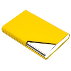 Padike Business Card Holder, Upgraded Leather Business Card Case Pocket Card Holders for Men or Women, Metal Slim Name Card Holder RFID Blocking Business Card Carrier with Magnetic Closure (Y-YE)