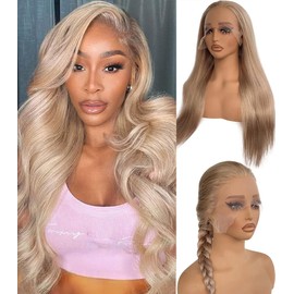32 Inch Grey Ash Blonde Lace Front Wigs Human Hair 13x6 HD Transparent Breathable Hair Pre Plucked with Baby Hair 150% Density Sivler Grey and Ash Blonde Free Part HD Lace Frontal Wigs for Women