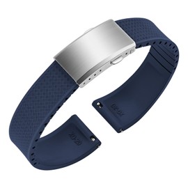 ULLCHRO FKM Rubber Watch Strap, Cut to Size Quick Release Fluororubber Watch Band Soft Replacement Watchband with Silver Milled Clasp for Men Women 18mm 19mm 20mm 21mm 22mm (19mm, Navy Blue)