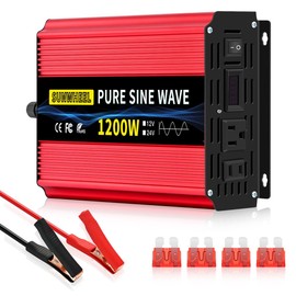 SUNWHEEL 1200 Watt Pure Sine Wave Inverter, Solar Power Inverter, 12V DC to 110V AC Converter for RV, Home, Truck, Coffee Maker, Washer, TV, Fridge, Solar Power Pack with 2 AC Outlets and LCD Display