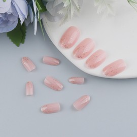 Oval Press on Nails Short, 24Pcs Pink Gradient Fake Nail Tips, Reusable False Nail Kit, Artificial Acrylic Full Cover Stick on Nails, Women Manicure Gift