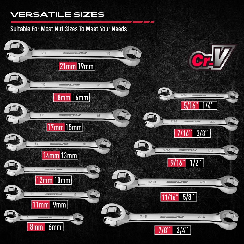 SEDY 14-Piece Flare Nut Wrench Set with PTFE Tape, Metric