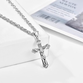 KATHLU Jesus Cross Pendant Necklace for Men 925 Sterling Silver Religion Medals Amulet Protection Crucifix Necklace Jesus Cross Jewellery Gift, Silver, No Gemstone
