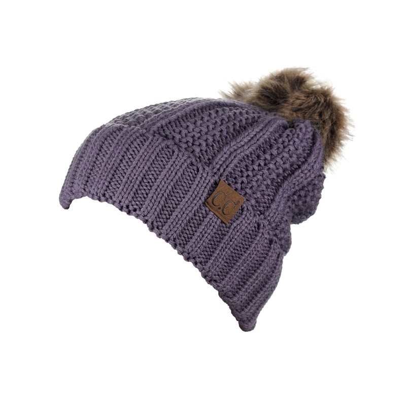 C.C Gorro grueso de punto trenzado de pelo sintético mullido
