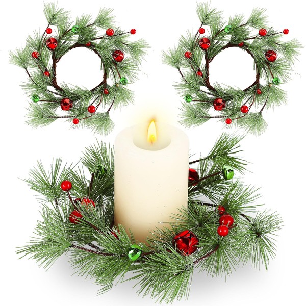 Suncalla 2 Pcs Small Christmas Candle Rings Wreath 6" with