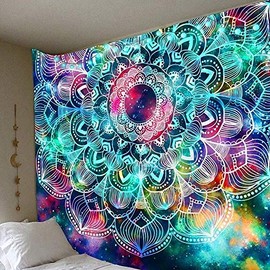 Hippy Bohemian Psychedelic Peacock Mandala Wall hanging Mandala Bohemian Psychedelic Tapestry Bed Tapestry (Fluorescent green, Poster (150*130CM)
