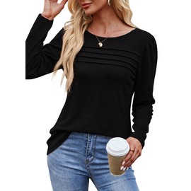 OFEEFAN Womens Long Sleeve Tops Fall Fashion 2025 Dressy Casual Pleated Front Flattering Tunic Tops for Leggings Black XL