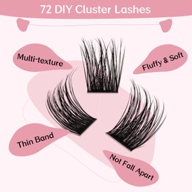 Cluster Eyelashes, Pack of 72 Eyelash Clusters, DIY Eyelash Extensions, Individual Eyelashes, C-8-16 Mix, Thin Band, Easy to Use at Home (Confession, C-8-16 Mix)