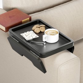 HOLANA Acacia Wood Sofa Armrest Tray -Double Hinge Sofa Arm Tray Table Clip - Couch Arm Table - Wooden Side Tables for Small Spaces for Eating and Drink (Classic, Black)