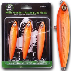 Heart Pounder Catfish Rattling Line Float Lure for Catfishing, Demon Dragon Style Peg for Brute Size Baits, 5 inch, 3-Pack (Goldfish)