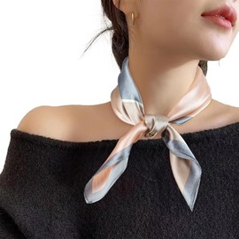 Riiqiichy Women's Scarf, 20.9 x 20.9 in (53 x 53 cm), 100% Silk, Square, Commuting to Work, for Office Uniform, Bandana, pink, (pink gray)