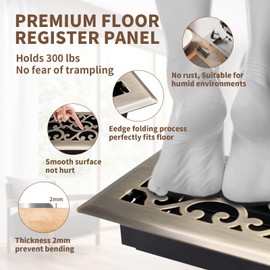 SANYCASA 4x10 Inches Air Floor Vents Register Ease Adjust Air Flow Savannah Design-Heavy Duty Walkable Steel Decorative Floor Vent for Room - Antique Brass Floor Vent Covers