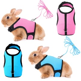 SATINIOR 2 Pieces Bunny Rabbit Harness with Leash Cute Adjustable Buckle Breathable Mesh Vest for Kitten Puppy Small Pets Walking (Blue, Pink,M)