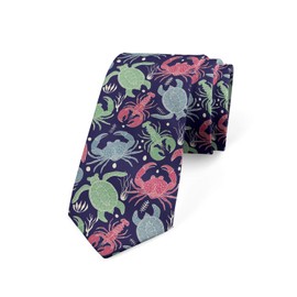 Ambesonne Necktie, Colorful Sea Animals, 3.7", Green Navy