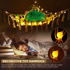 Sannofair Stuffed Animal Net or Hammock with LED Light, 50 inch Toy Hammock Macrame Stuff Animal Storage Corner Hanging Net Holder with 3 Hooks for Kid Boy Bedroom Decor
