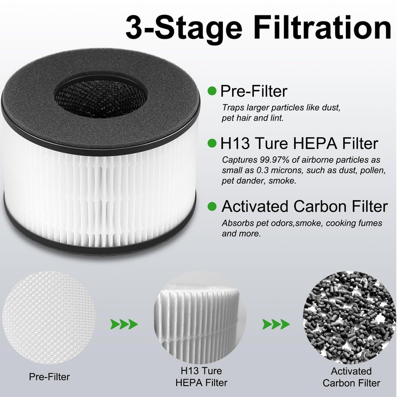 3 Pack BS-03 H13 True HEPA Replacement Filter for PARTU