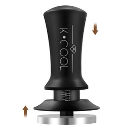 K COO Espresso Tamper, Premium Barista Tools Coffee Tamper with Calibrated Spring 30lb, 100% Stainless Steel Flat Base Tamper with Scale Mark Fits for Breville 54mm Portafilter Basket (53mm, Black)