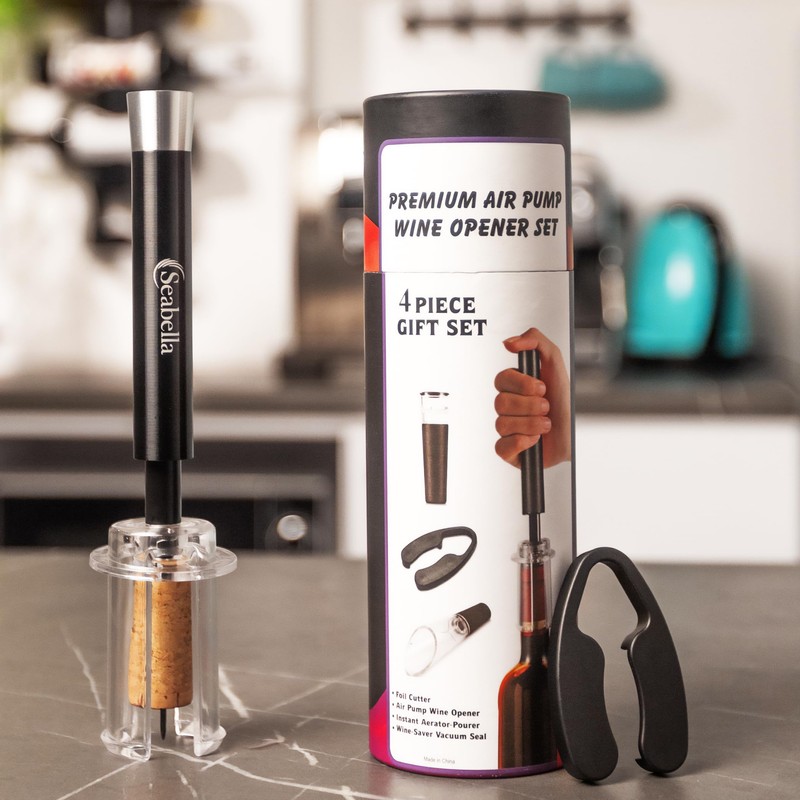 Seabella Air Pressure Pump Bottle Opener with Foil Cutter, Aerator