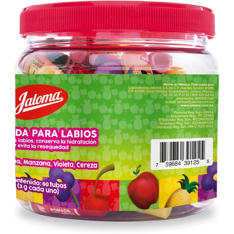 Jaloma Pomada Labial Varios Sabores Vitrolero, 60 Piezas, Pack of