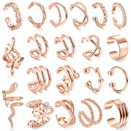 ORAZIO 20/25pcs Ear Cuff Set Women's Ear Cuff Earrings Earcuffs Set Helix Cartilage Ear Cuff Without Ear Hole Wrap Earring Fake Earrings Ear Cuffs Ear Cuff Ear Cuff, Rose Gold, Cubic Zirconia