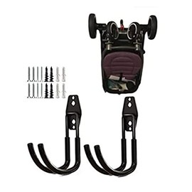 Wall Mount Baby Stroller Hanger, Baby Stroller Rack Holder, Baby Stroller Wall Hook, Garage Power Tool Hanger Wall Hook, Steel Garage Tool Storage Organizer Utility Hooks (2 Pcs Black)