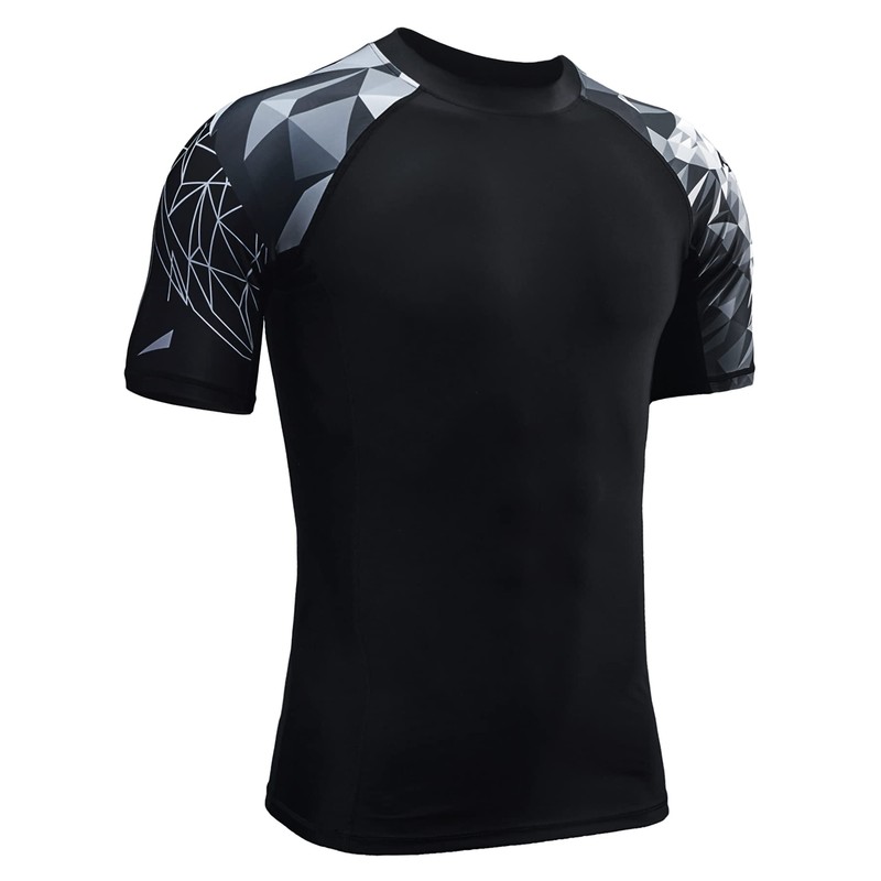 HUGE SPORTS Men's Splice Sun Protection Rash Guard Short Sleeves(Lion,S)