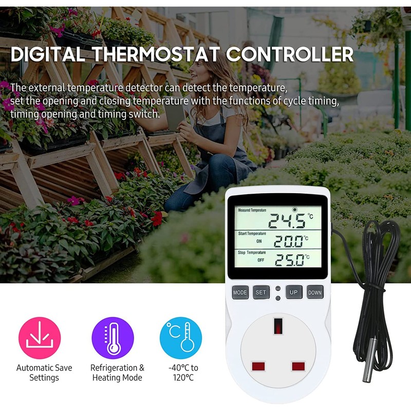 NEKOSUKI Digital Temperature Controller, LCD Screen Heating Cooling Reptile Thermostat
