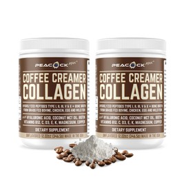 Peacock Max Collagen Keto Creamer Powder, Coconut MCT, Peptides, 12.22 oz, Unflavored, Hydrolyzed, B12, Magnesium (24.44 Ounces (Pack of 2))