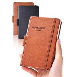 AISBUGUR Pocket Notebook Small Notebook 2-Pack, 3.5" x 5.5" Pocket Notebooks Hardcover with Thick Lined Paper, Inner Pockets, Cover Letter Embossing Design Mini Journal Notepad 1Black 1Brown Leather