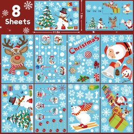 Christmas Window Stickers, 152 Pcs Reusable Window Clings Snowflake Decal, Christmas Decorations for Glass, Peeping Santa & Rudolph Snowflakes Window Clings for Xmas Double Sided