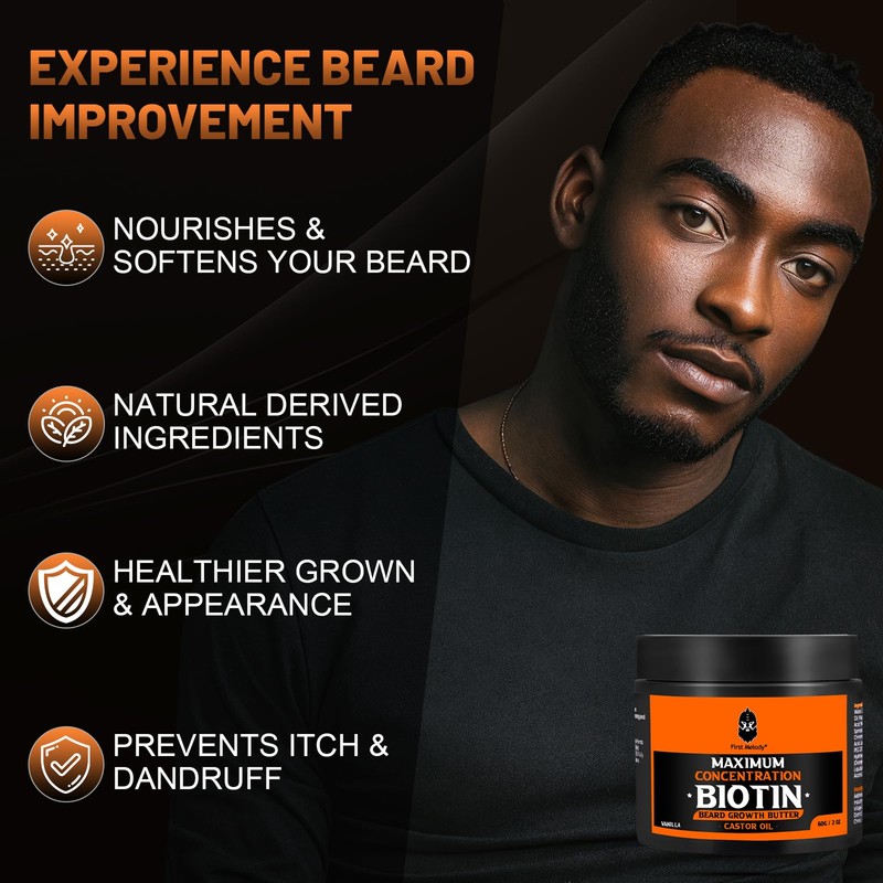 Beard Butter,Maximum Concentration Biotin,with Castor Oil and Argan & Jojoba