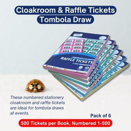 Bestus 6-Pack Cloakroom & Raffle Tickets 1-500 - Ideal for Tombola, Charity Events, Prize & Lucky Draws