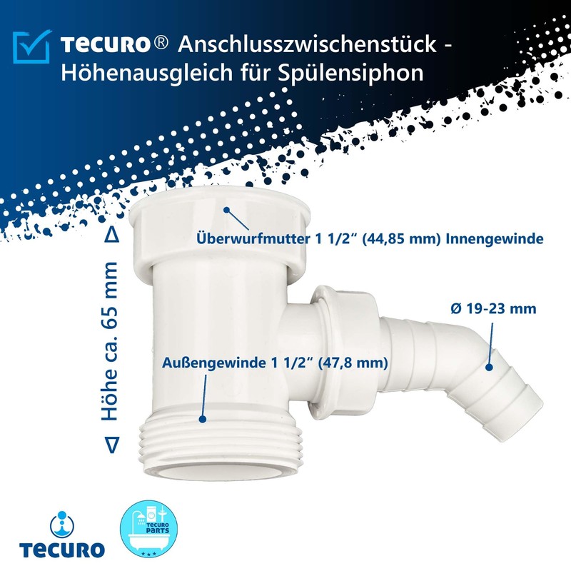 tecuro Connection intermediate piece for sink siphons - height compensation