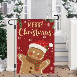 DLZDN Merry Christmas Gingerbread Man Garden Flag 12×18 Inch Double Side Vertical Burlap Farmhouse Yard Sign Winter Holiday Outdoor Decoration