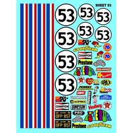 White Vinyl Sticker Variety Sheet Herbie 93 Love Bug-1/10th - 1/8th Scale Large 6.8" x 9.2"h Vinyl R/C Model Decal Sticker Sheet Radio Control Lexan Body