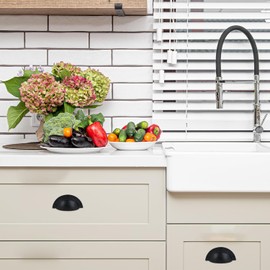 A29 Set of 10 Cast Iron 3.25 Inch Cup Drawer Pulls, Modern Hardware Bin Pulls for Cabinets Drawer Bins Doors, 3.75 x 1.63 inch, Kitchen Cabinet and Cupboard Door Cup Pull (Iron, Black Coated Finish)