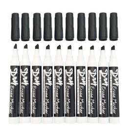 Volcanics Low Odor Chisel Tip Whiteboard Markers Dry Wipe Pens Pack of 10, Black