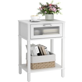 Nightstand Wooden Bedside Table with Drawer White Night Stands Modern Style Small End Table Side Table with Storage Shelf for Bedroom Living Room MLBZ10W