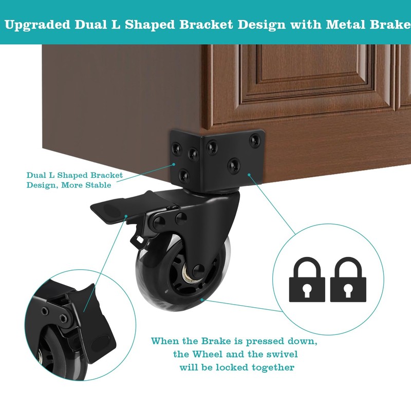 Side Mount Industrial Casters, MALLLALA 3" Heavy Duty L-Shaped Bracket